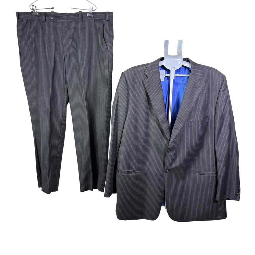 Tom James Corporate Image Suit Men 48L Grey Pinstripe 2pc Set Custom Tailoring